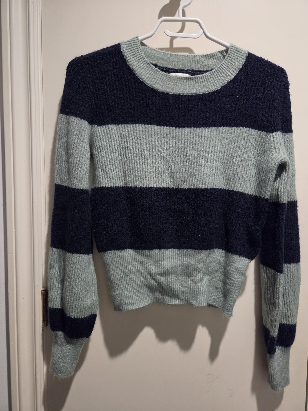 American Eagle Outfitters Striped Crewneck Sweater in Sage Green and Navy